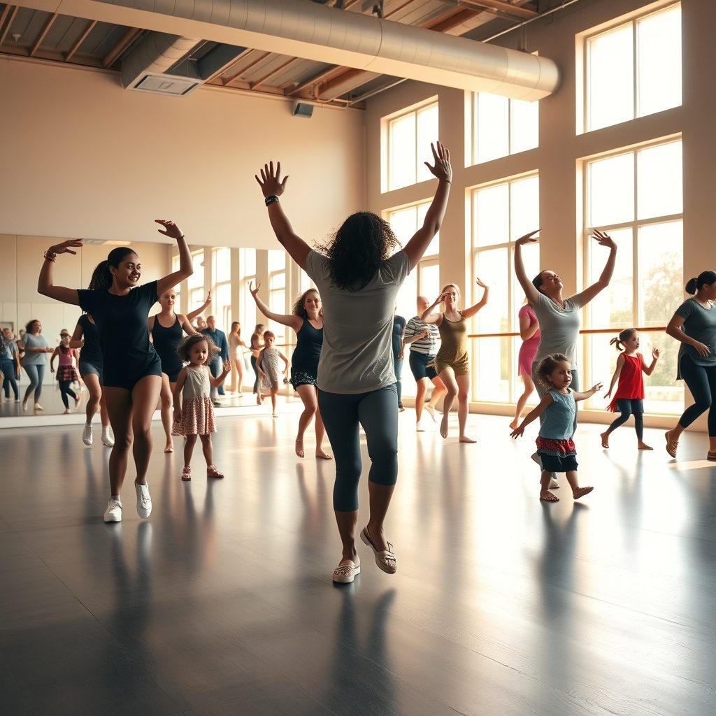 Group dance class in action